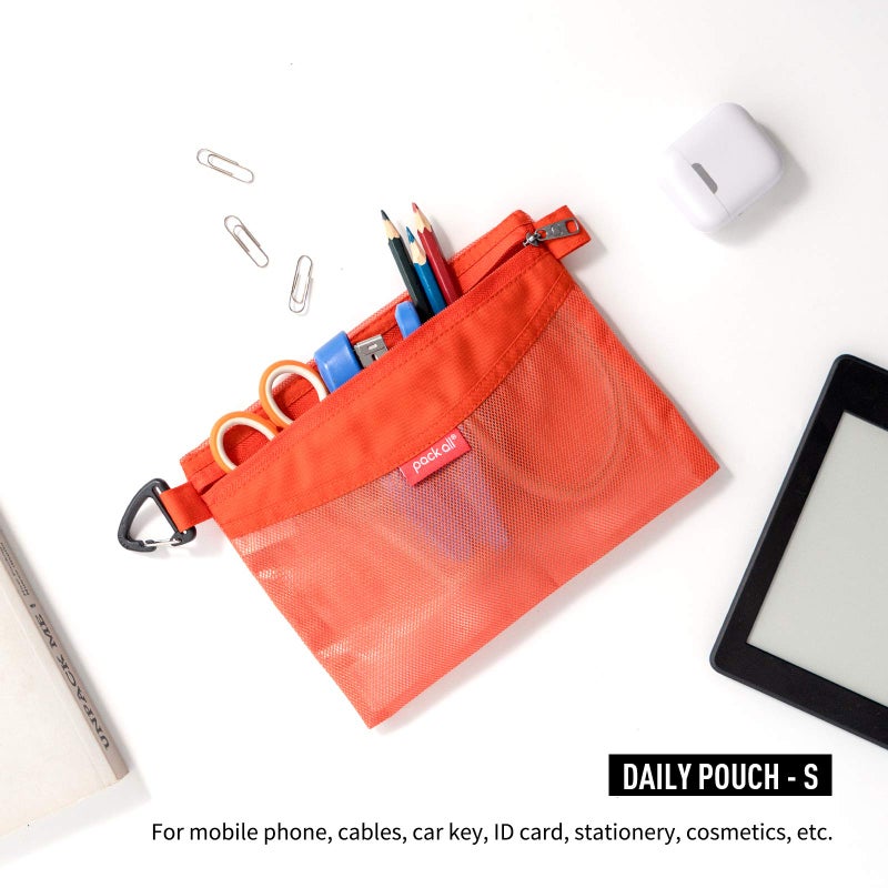 pack all 3 Pcs Water-resistant Material Zipper Pouch Set, Mesh Zipper Bags for Storage, Travel, Office (Orange) - Image 2
